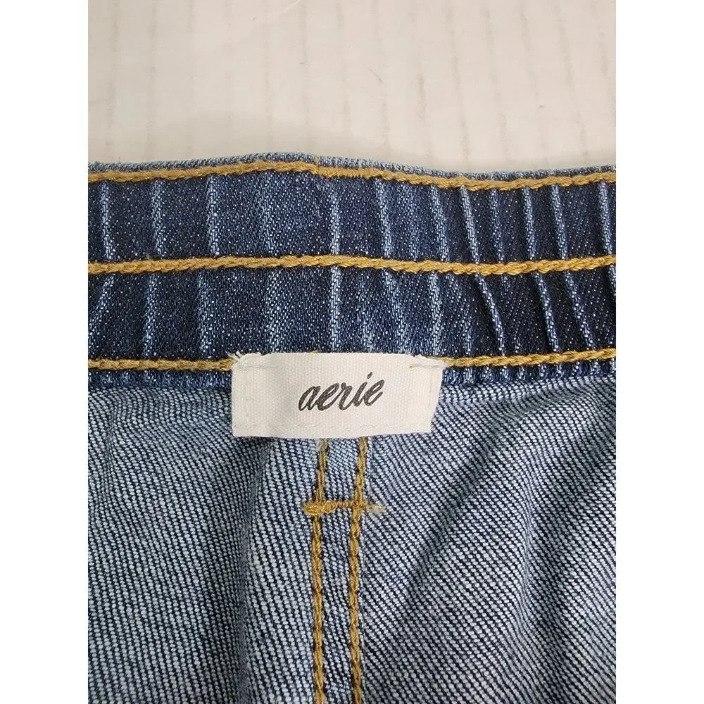 Aerie Jean Shorts Womens Sz 2XL Cutoff Distressed Elastic Waist Festival Boho